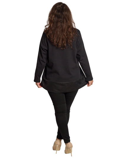 Черна туника с декорация и кожен ефект в долната част