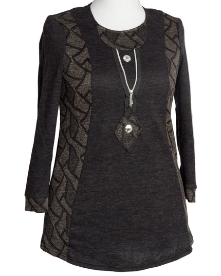 Тъмносива туника с декоративен цип и акцентни панели