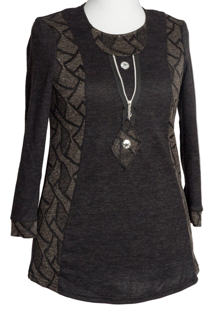 Тъмносива туника с декоративен цип и акцентни панели