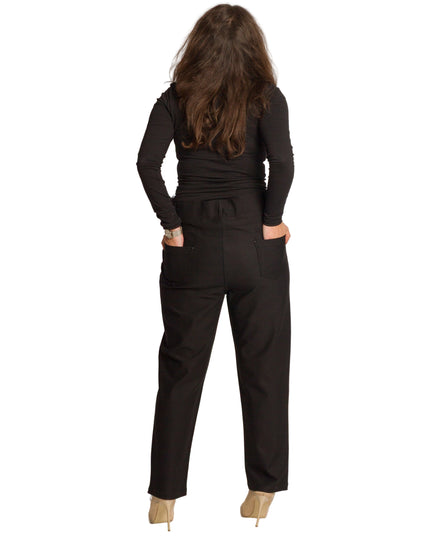 Черен дамски панталон с висока талия в големи размери