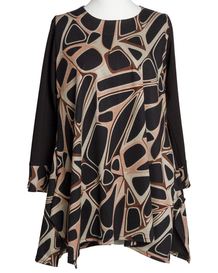 Макси туника с абстрактен десен и разкроена кройка