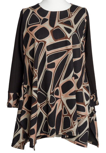 Макси туника с абстрактен десен и разкроена кройка