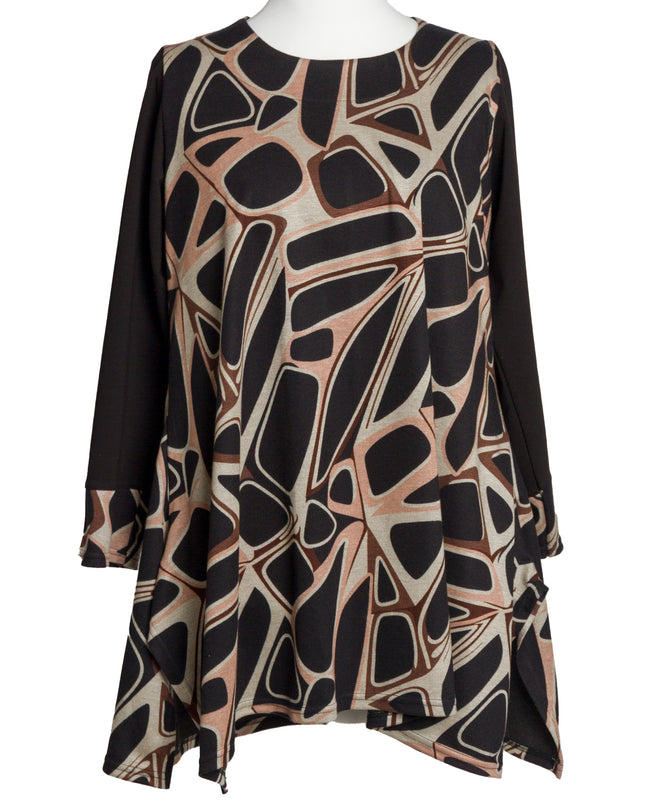 Макси туника с абстрактен десен и разкроена кройка