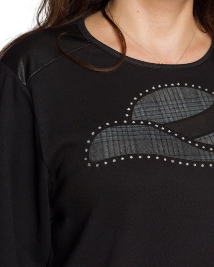 Черна туника с декорация и кожен ефект в долната част