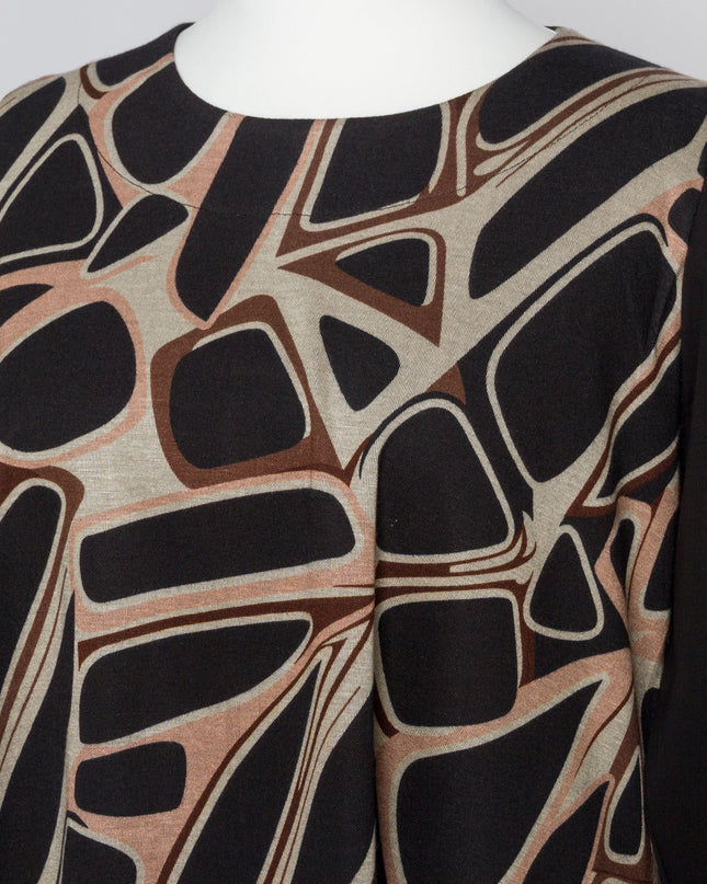 Макси туника с абстрактен десен и разкроена кройка