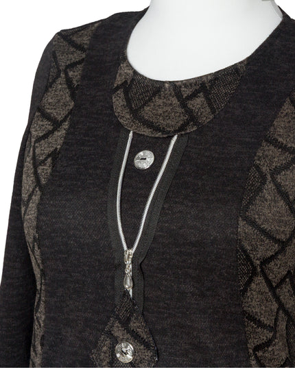 Тъмносива туника с декоративен цип и акцентни панели