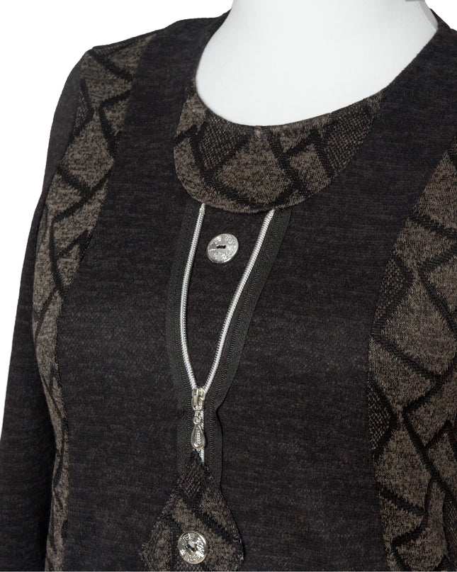 Тъмносива туника с декоративен цип и акцентни панели