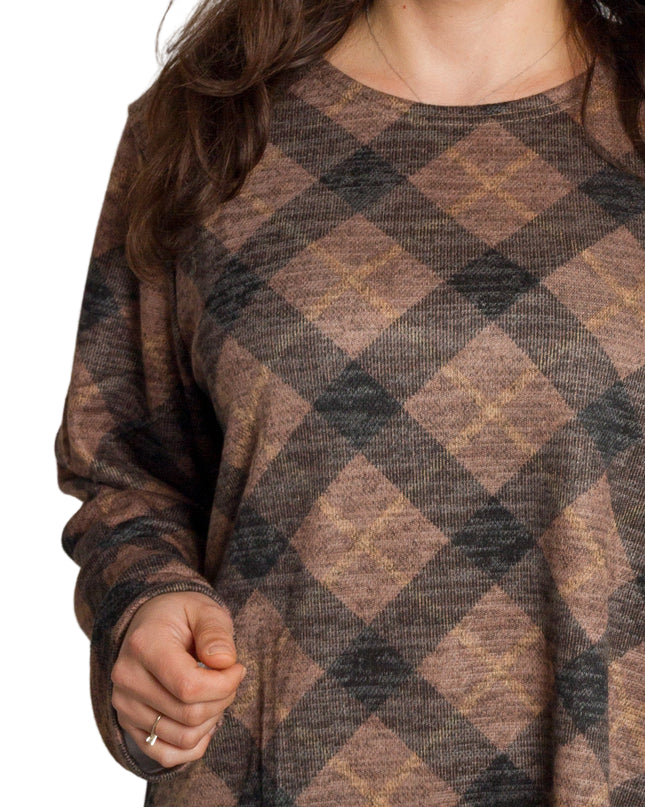 Карирана дамска туника с права кройка в макси размери