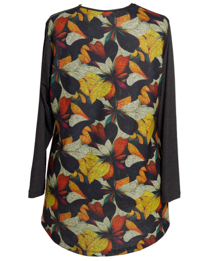 Черна туника с флорален принт в топли цветове