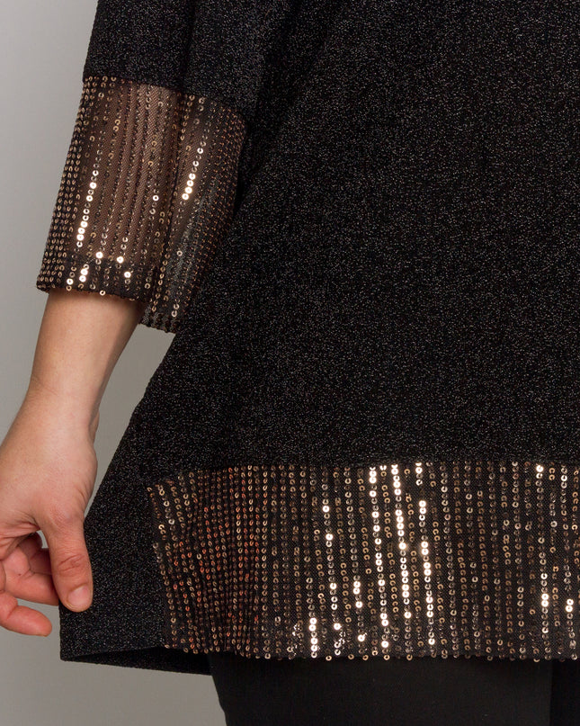 Официална черна туника с права кройка и пайетен акцент