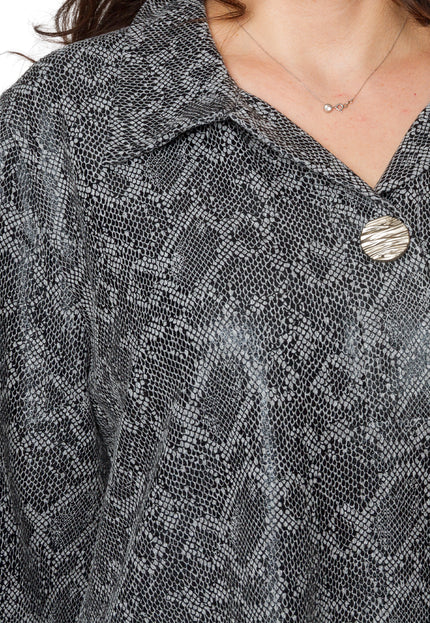 Сива стилна туника с декоративна връзка и змийски десен