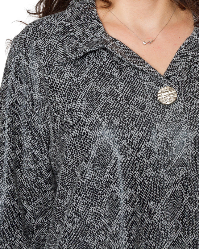 Сива стилна туника с декоративна връзка и змийски десен