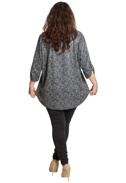 Сива стилна туника с декоративна връзка и змийски десен