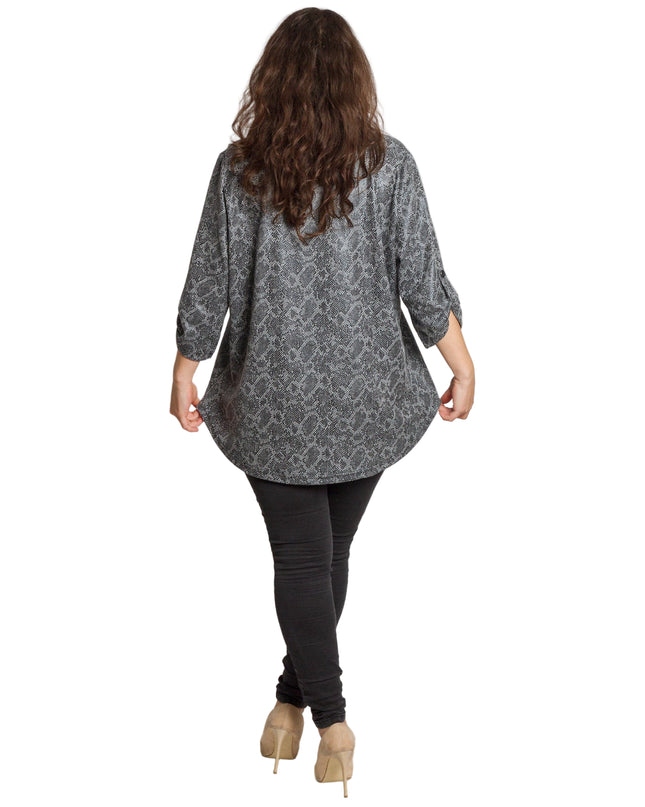 Сива стилна туника с декоративна връзка и змийски десен