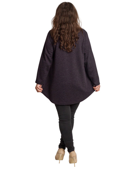 Тъмно лилава разкроена туника с флорална бродерия и перли