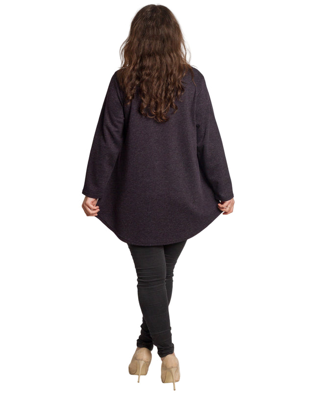 Тъмно лилава разкроена туника с флорална бродерия и перли