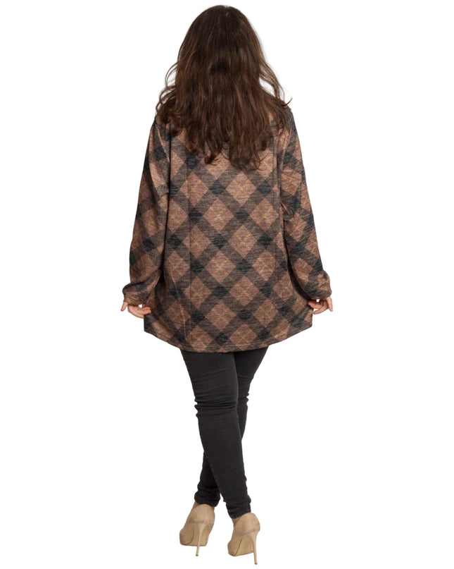 Карирана дамска туника с права кройка в макси размери