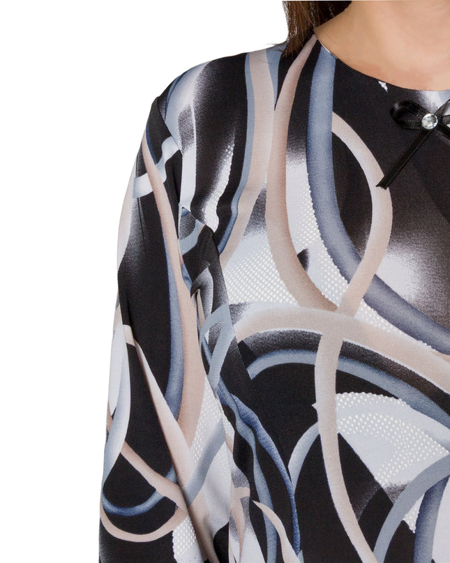 Многоцветна разкроена туника с ефектен принт и декоративна панделка