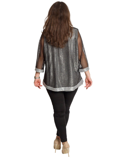 Празнична сива туника с блестящ ефект и мрежести ръкави
