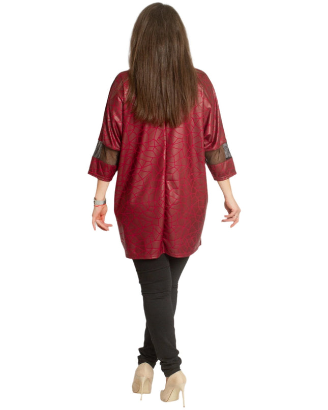 4XL 5XL Официална туника с 3/4 ръкави в цвят бордо - Maxi Market