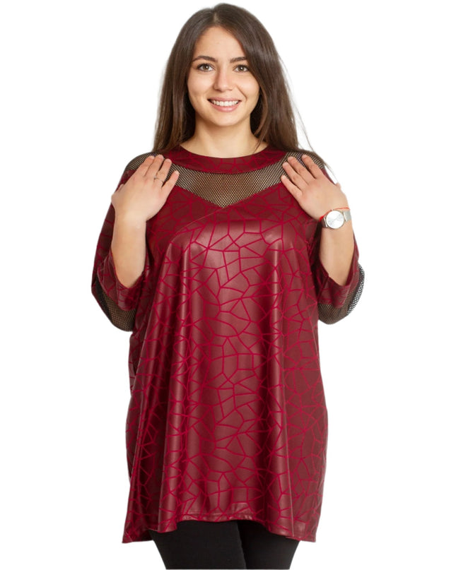 4XL 5XL Официална туника с 3/4 ръкави в цвят бордо - Maxi Market