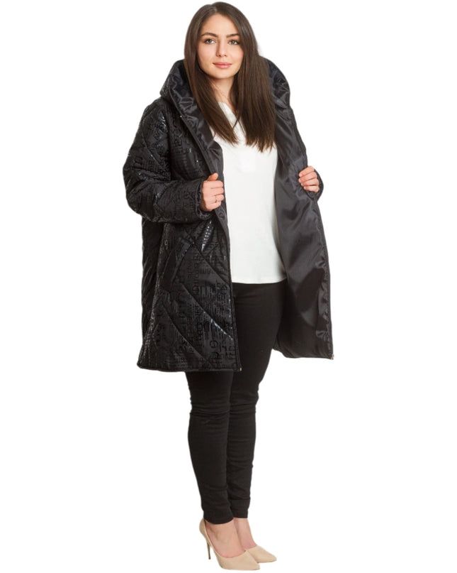 4XL,5XL Зимно макси дамско яке с качулка – С надписи - Maxi Market