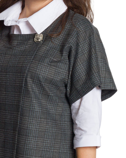 Официален макси комплект от риза и елек в сиво каре