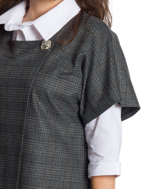 Официален макси комплект от риза и елек в сиво каре