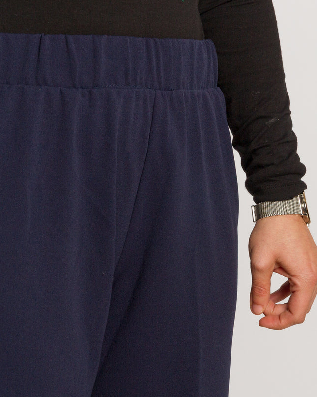 Макси дамски панталон в тъмносин цвят с ластик на талията