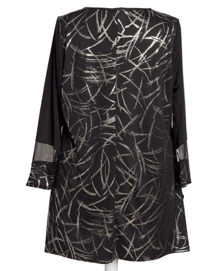 Елегантна туника с лъскав сребрист десен и разкроена кройка