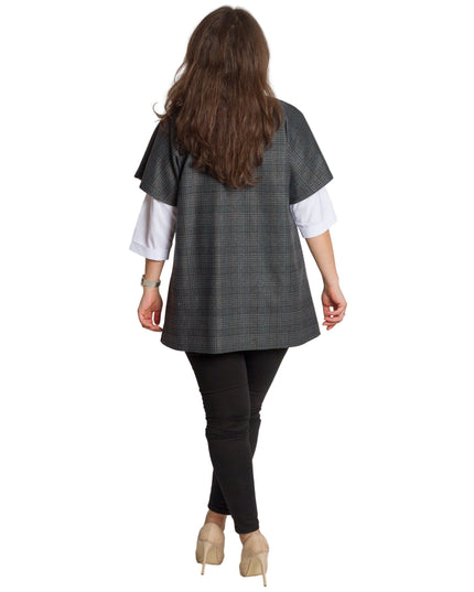 Официален макси комплект от риза и елек в сиво каре