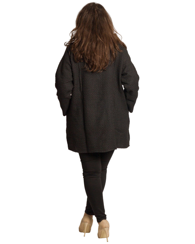 Разкроен дамски жакет с цип и джобове в черен цвят