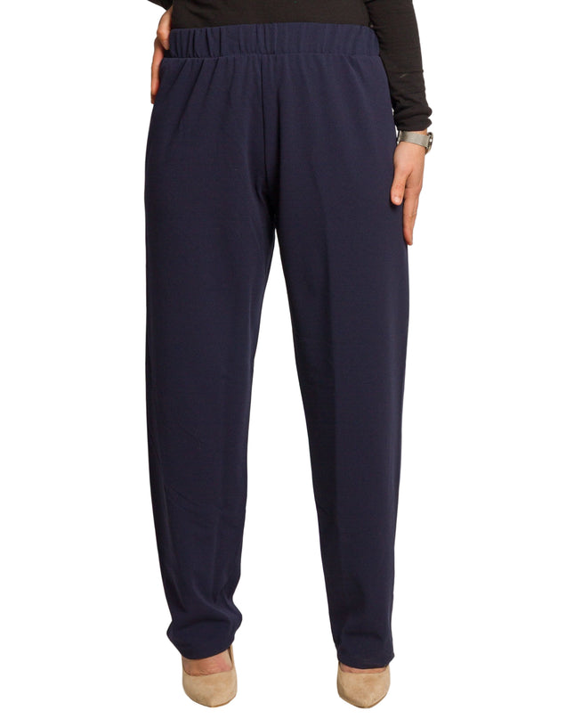 Макси дамски панталон в тъмносин цвят с ластик на талията