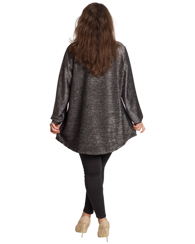 Елегантна свободна туника с блестящ десен в големи размери
