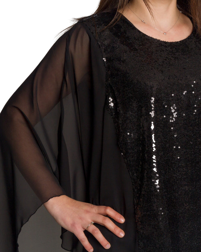 Елегантна черна туника с пайети и ефирен шифон