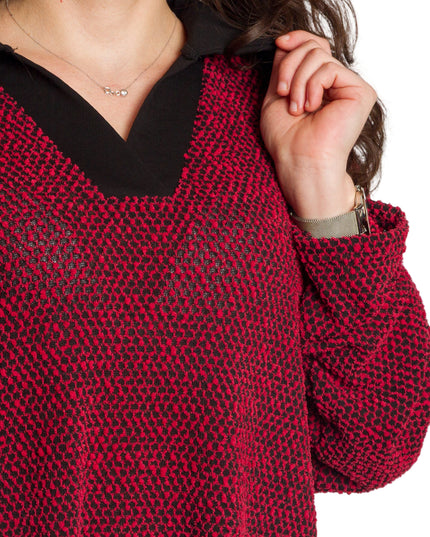 Елегантна червена туника с яка и V-образно деколте