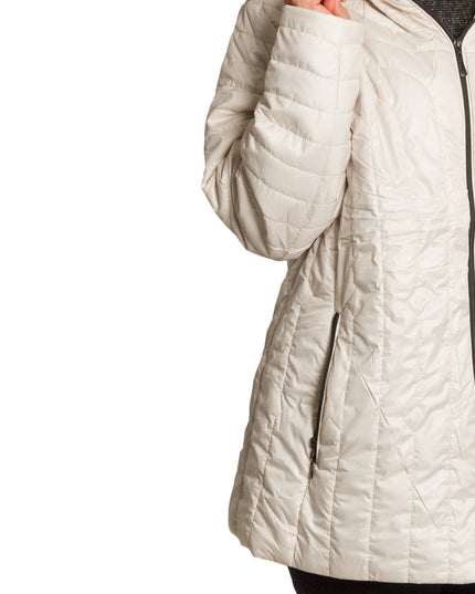 Яке в цвят екрю със сваляща се качулка и права кройка