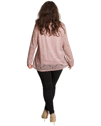 Официална блуза с дантелени ръкави в цвят пепел от рози