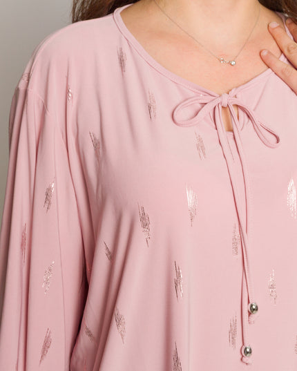 Розова туника в големи размери с връзки и блестящи акценти