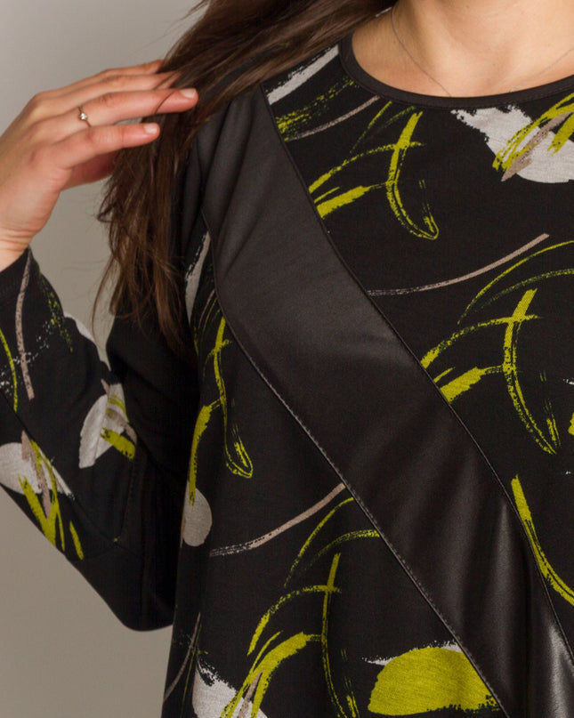 Туника с асиметричен дизайн и декоративна лента от еко-кожа