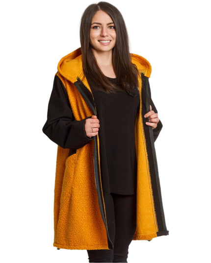 5XL 6XL Двуцветен жакет от букле с качулка - Maxi Market