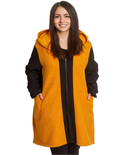 5XL 6XL Двуцветен жакет от букле с качулка - Maxi Market