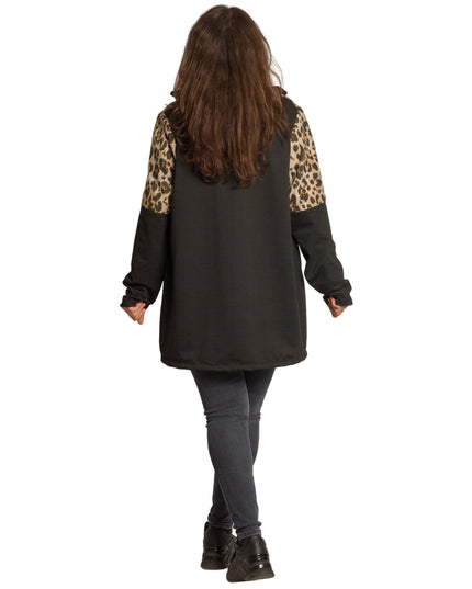 Черно яке с леопардов принт и качулка в макси размери