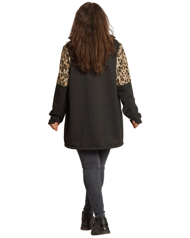 Черно яке с леопардов принт и качулка в макси размери