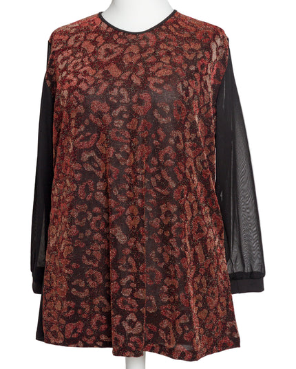 Дамска туника с блестящ животински мотив в червено