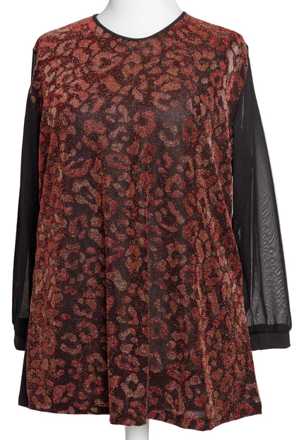Дамска туника с блестящ животински мотив в червено