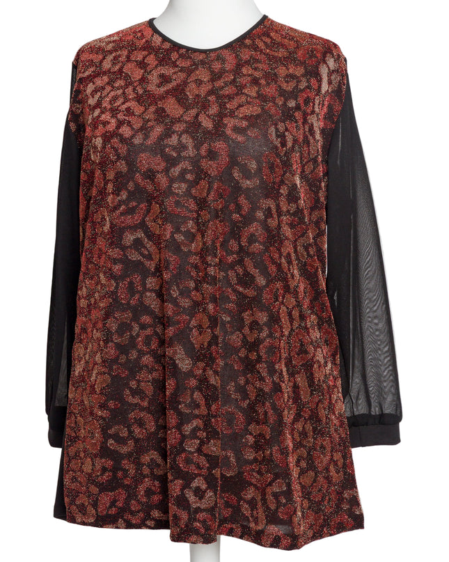 Дамска туника с блестящ животински мотив в червено