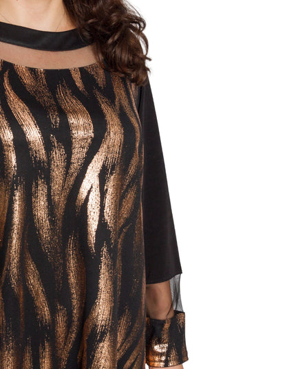 Празнична черна туника с блестящ акцент и разкроена кройка