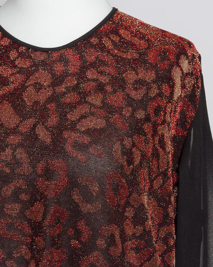 Дамска туника с блестящ животински мотив в червено
