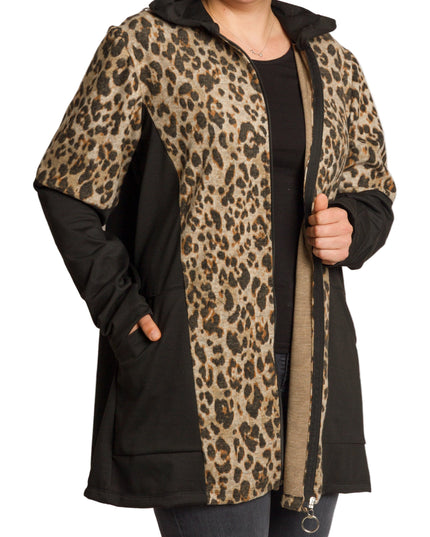 Черно яке с леопардов принт и качулка в макси размери